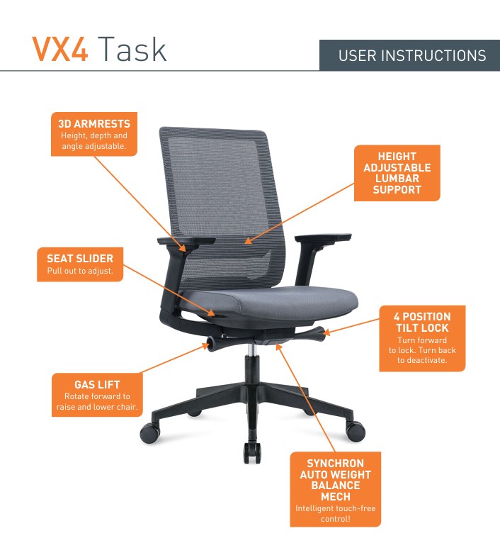 VX4 TASK MESH CHAIR WITH ADJ ARMS - Micon Furniture
